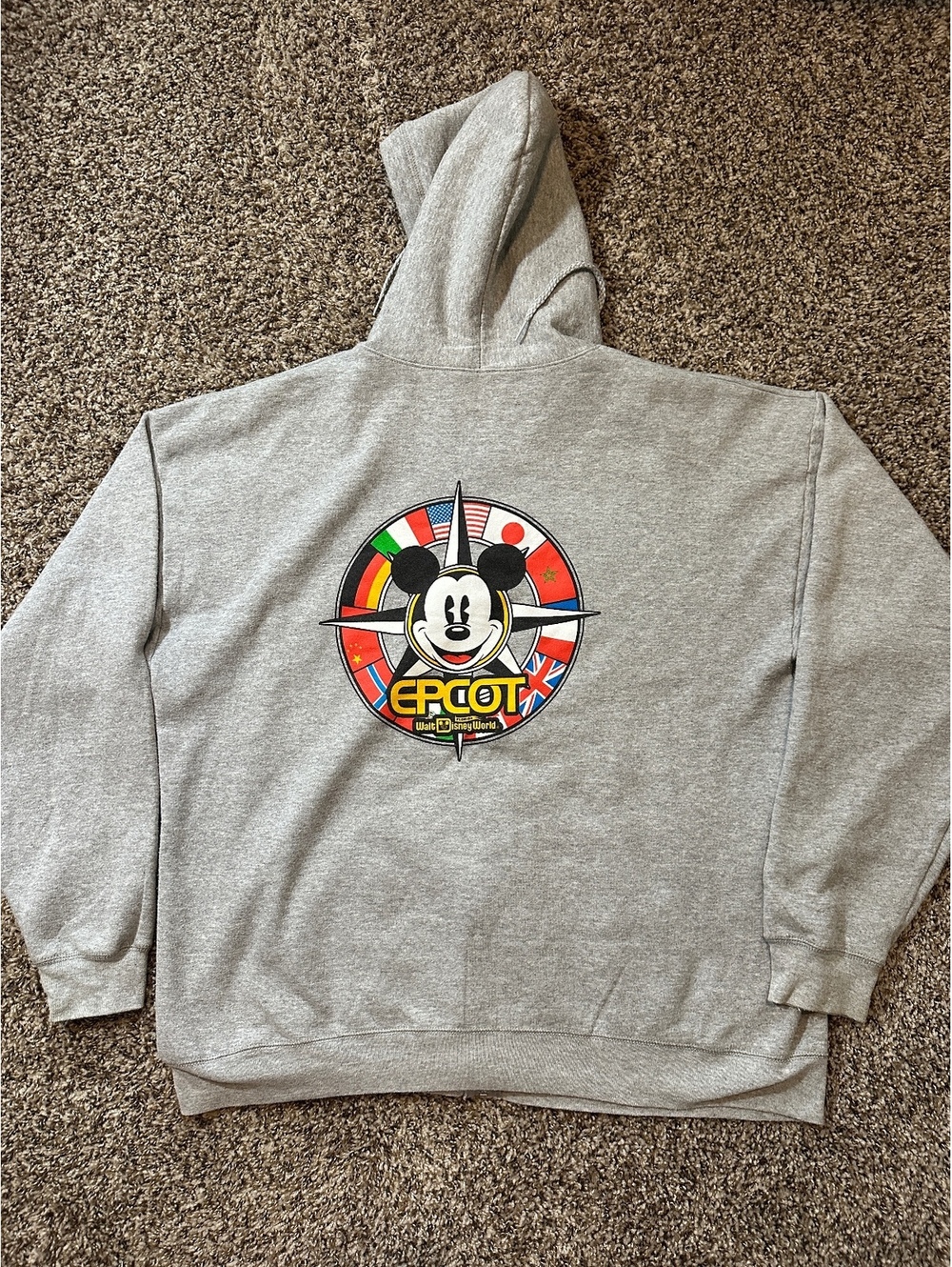 Vintage XL Disney EPCOT Hoodie Walt Disney World Mickey Mouse Flags Hanes